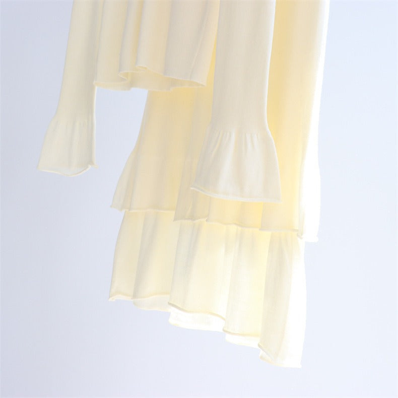 Wool Blend Henley Knit Top & Flounce Skirt Set | 3 Colors