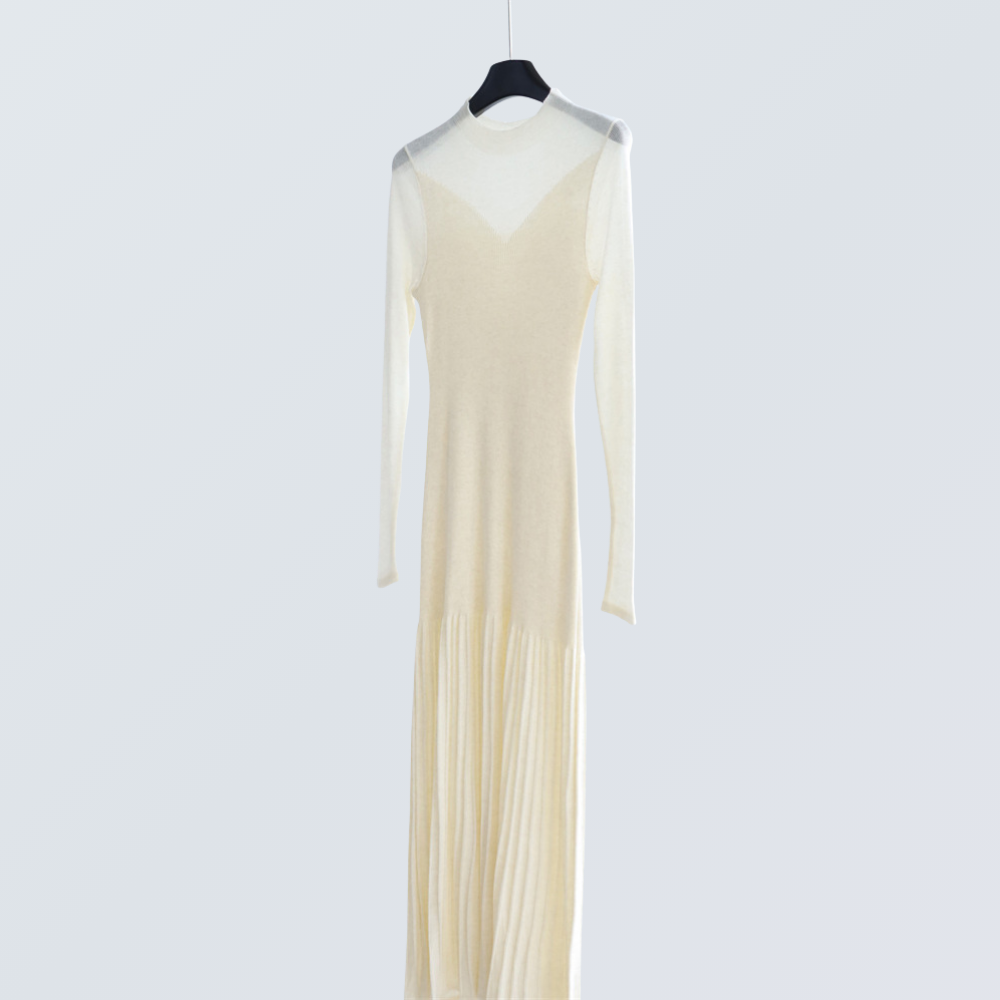 Vestido de punto acanalado acampanado de mezcla de lana merino | 4 colores