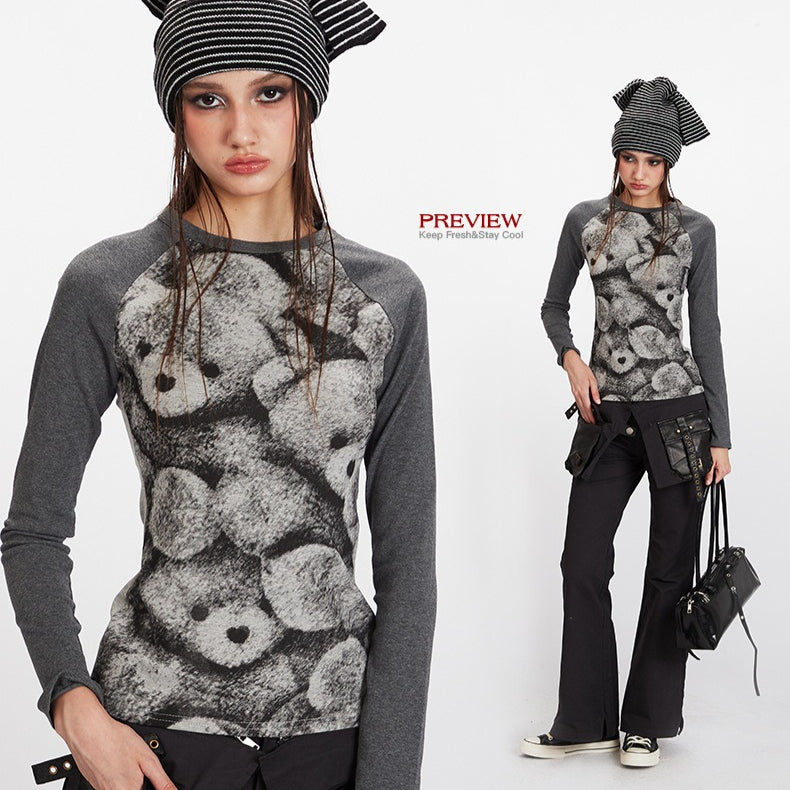 Bear prints slim T-shirt | 2 color