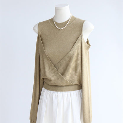 Layered Cold Shoulder Wool Knit Top | 6 Colors