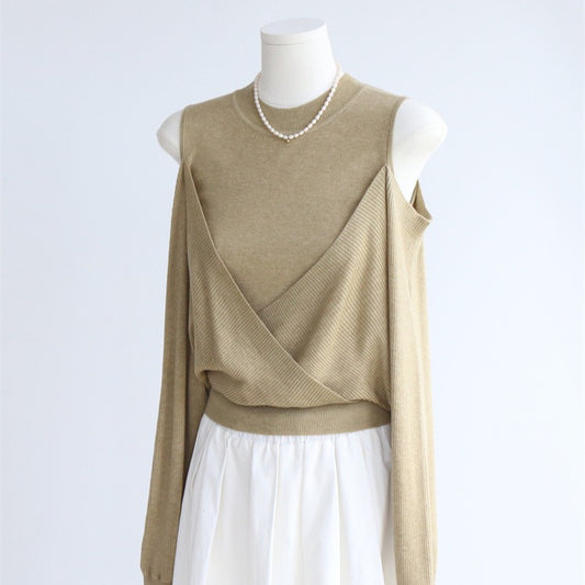 Layered Cold Shoulder Wool Knit Top | 6 Colors