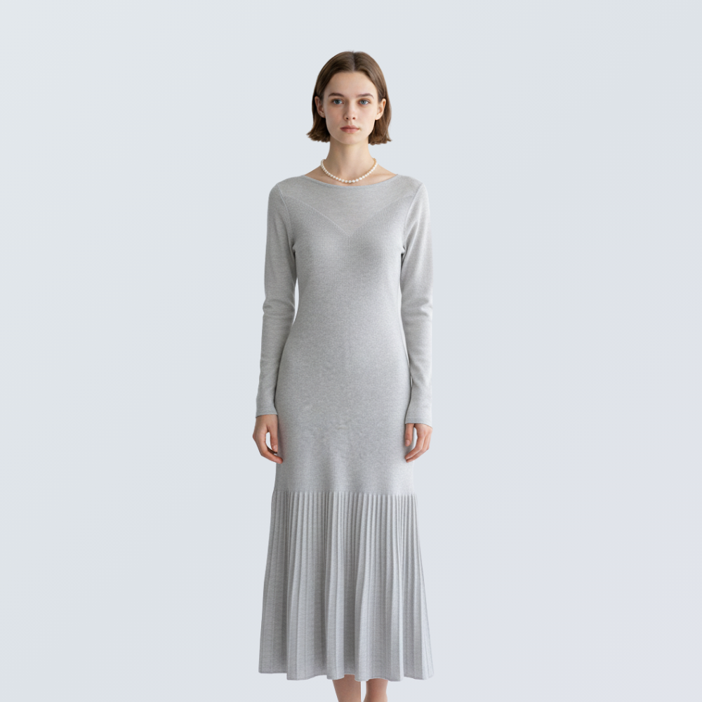 Vestido de punto acanalado acampanado de mezcla de lana merino | 4 colores