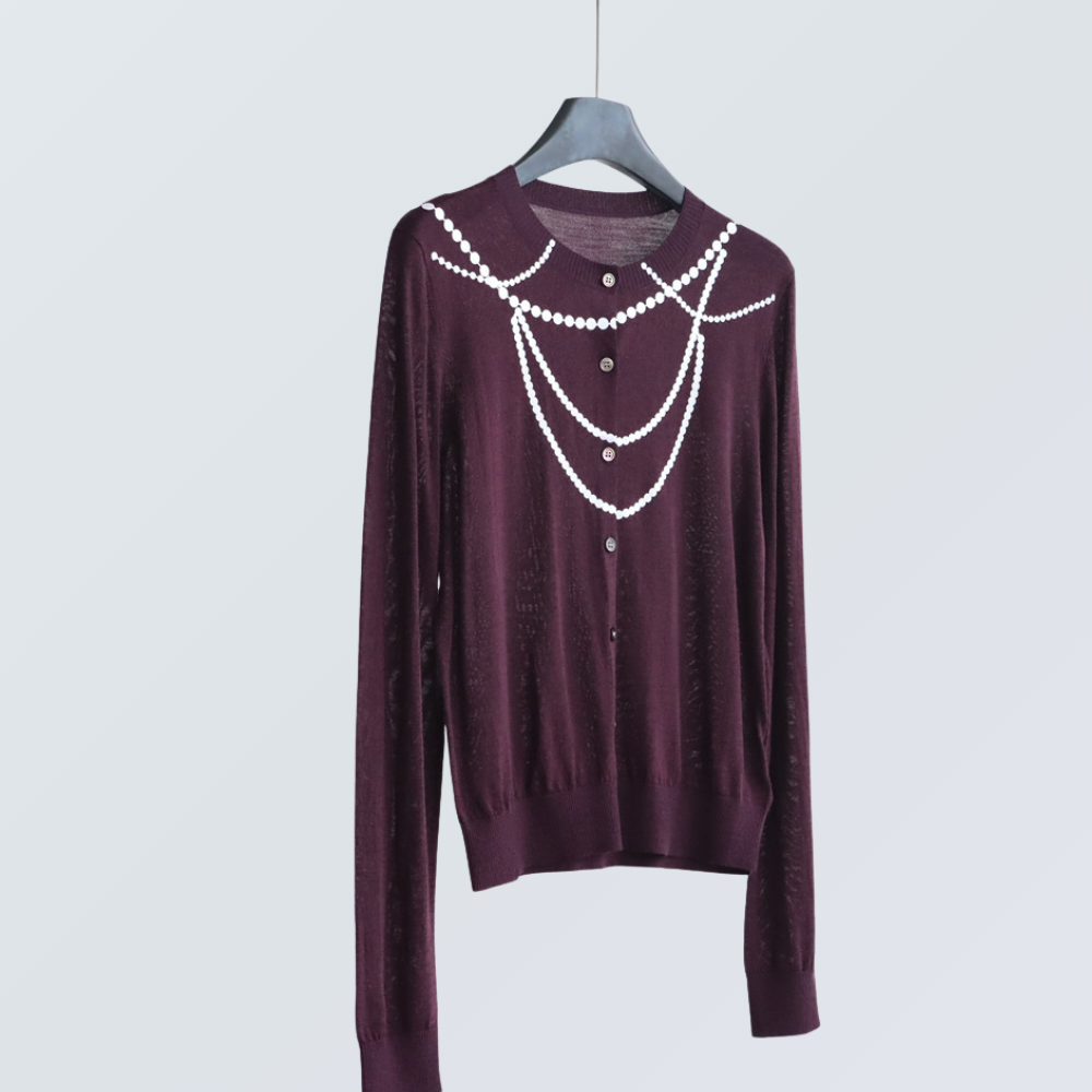 Pearl Chain Print Wool-Blend Cardigan| 4 Colors