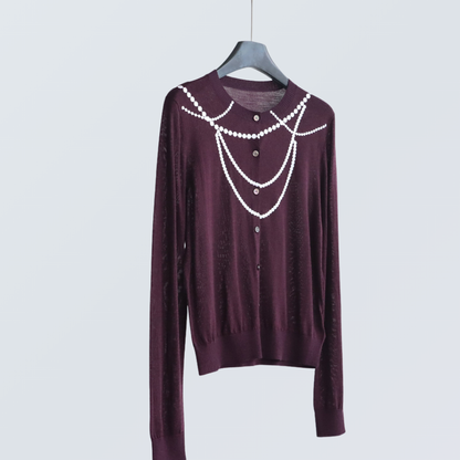 Pearl Chain Print Wool-Blend Cardigan| 4 Colors