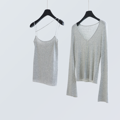 Wool Blend Knit Cardigan & Cami Set | 8 Colors