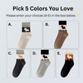 5-Pair Retro Dog Embroidery Crew Socks