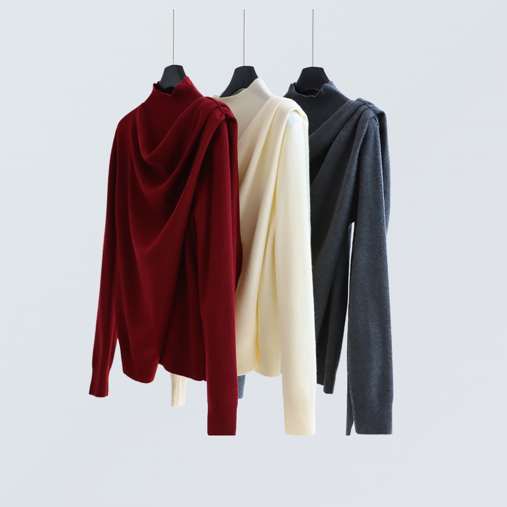 Draped Half-Turtleneck Wool-Blend Knit Top | 7 Colors