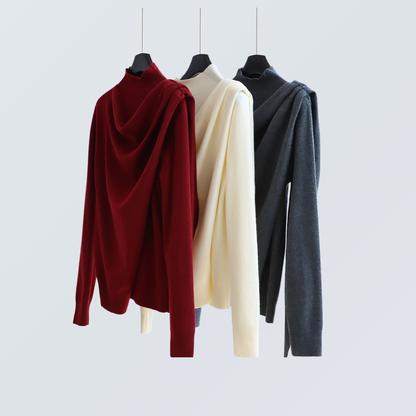 Draped Half-Turtleneck Wool-Blend Knit Top | 7 Colors