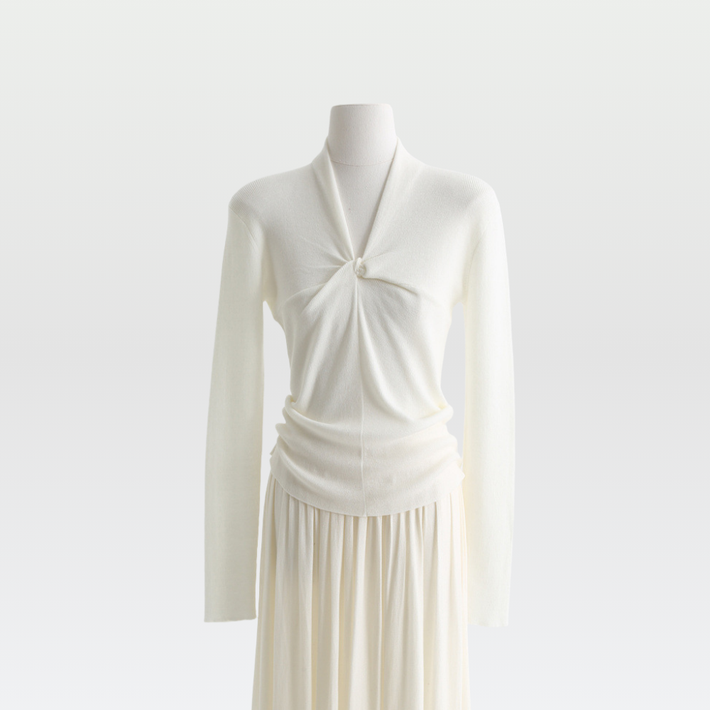 Twist-Front V-Neck Wool Blend Sweater