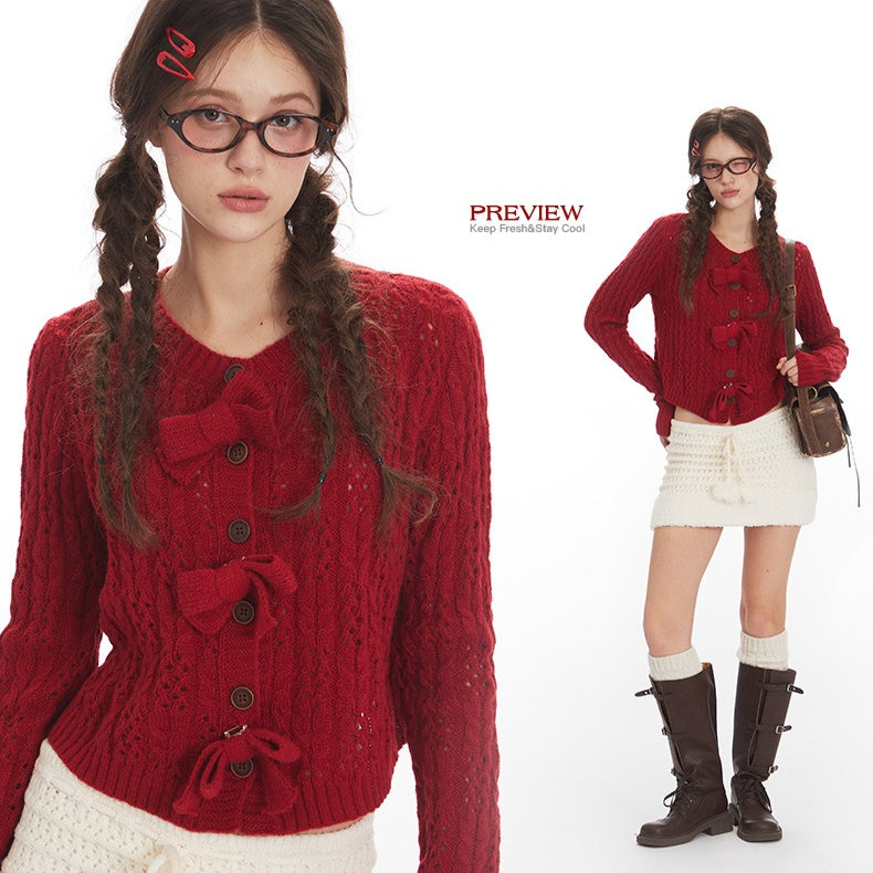 Butterfly knot short hollow knitwear | 2 color