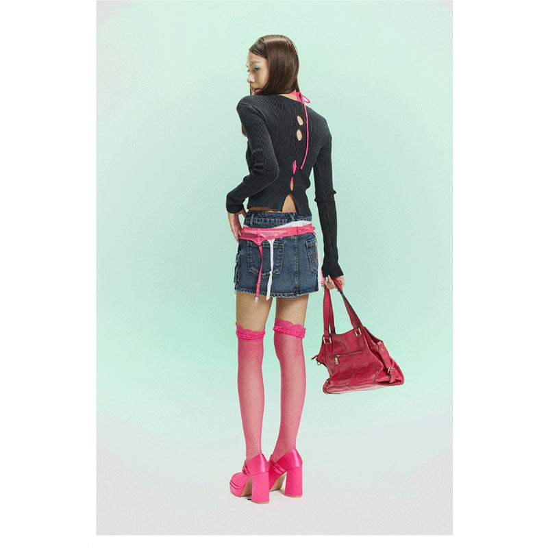 Pokiovo Openwork Long Sleeve Knit Top