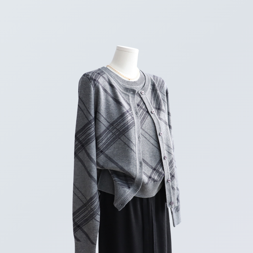 Plaid Wool-Blend Knit  Set  | 2 Colors