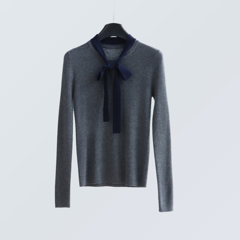 Contrast Bow Wool Knit Top | 2 Colors