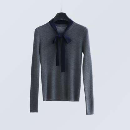 Contrast Bow Wool Knit Top | 2 Colors