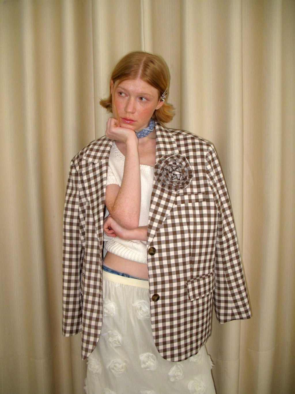 Ovina Floral Check Blazer | Apricot