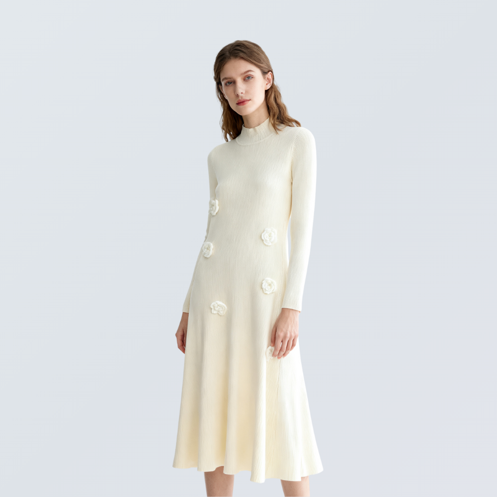 Floral Appliqué Ribbed Knit Maxi Dress | 2 Colors