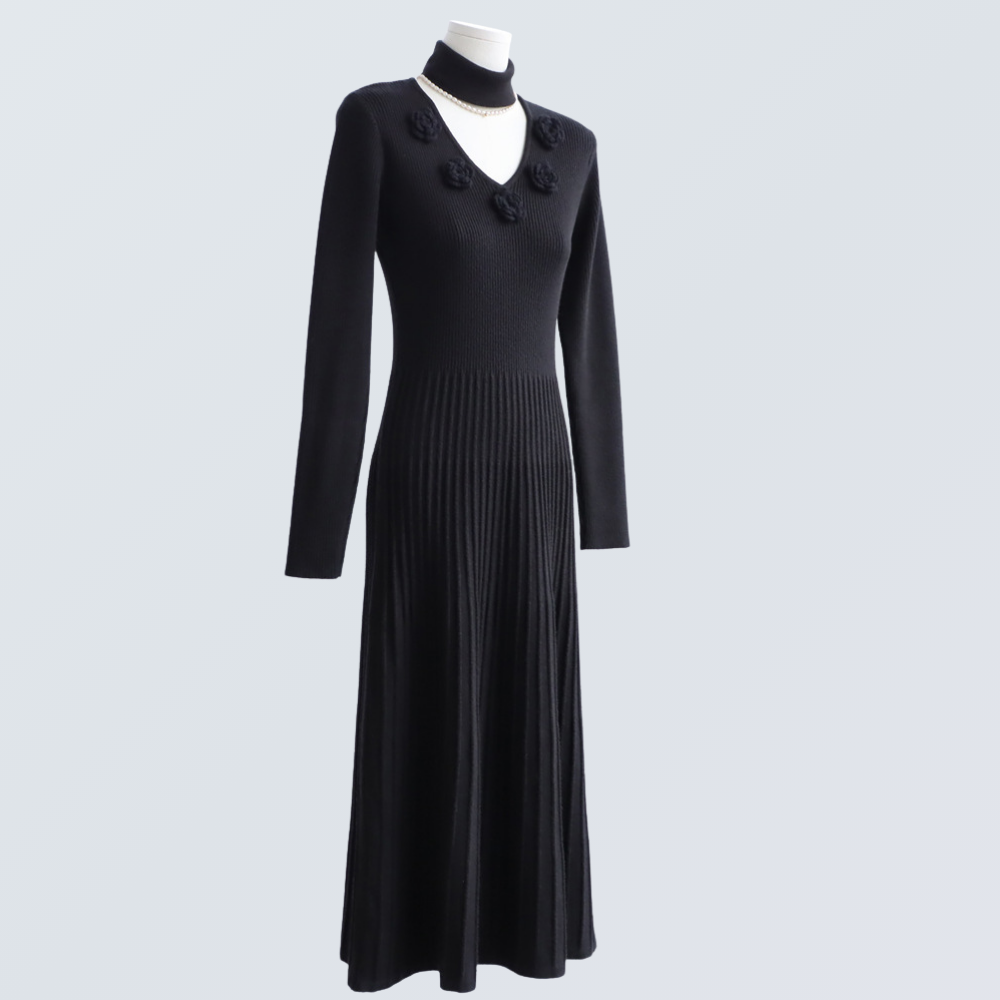 3D Floral Wool-Blend Knit Maxi Dress | 2 Colors