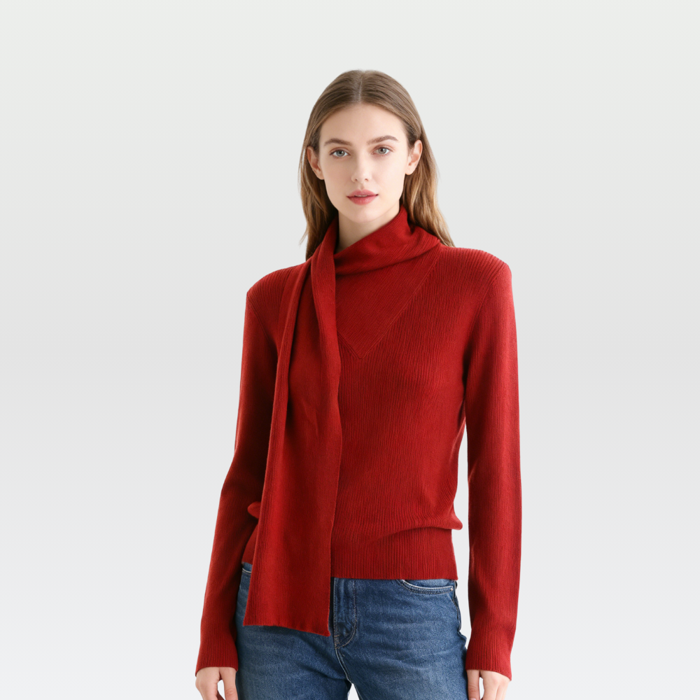 Asymmetric Scarf Collar Wool Blend Sweater
