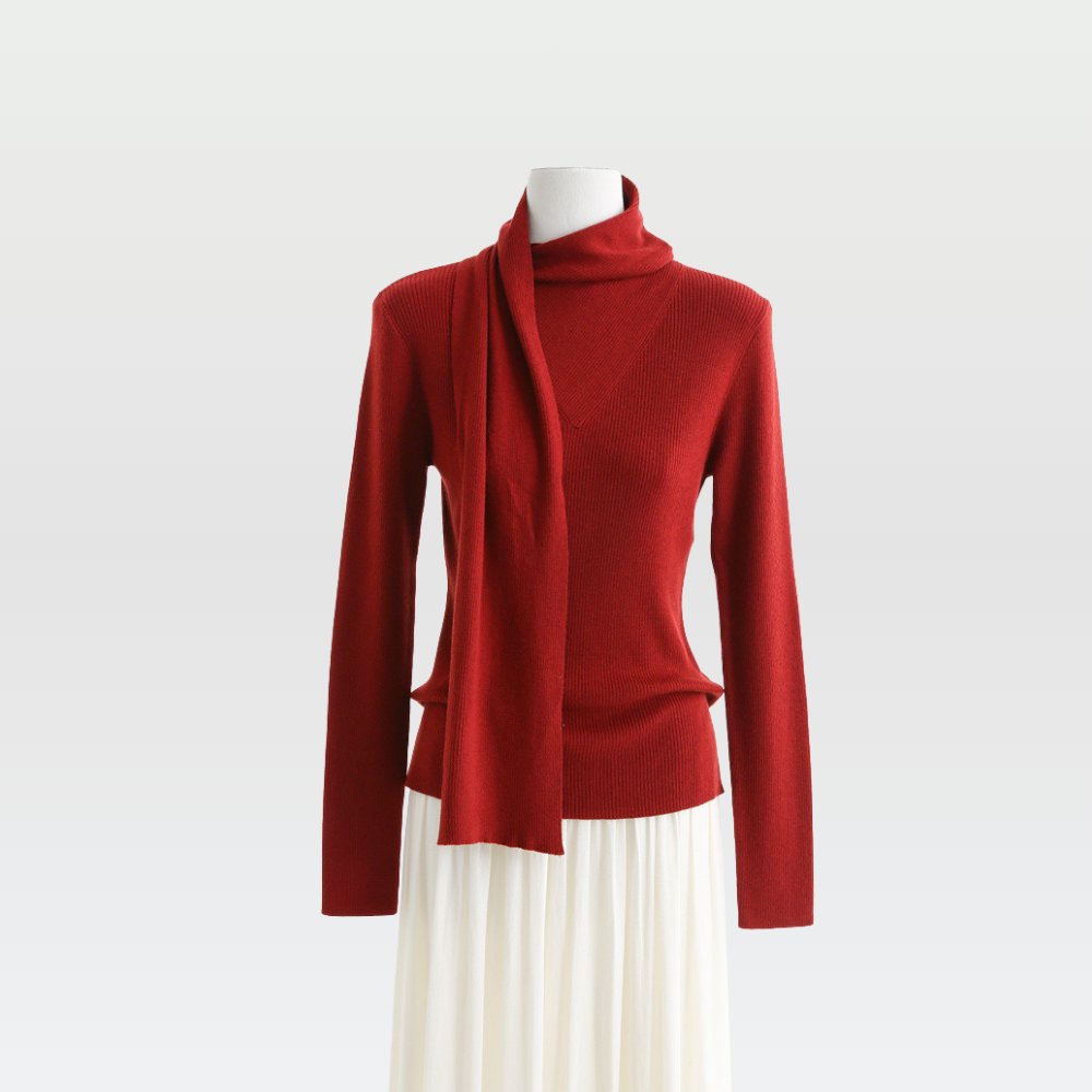 Asymmetric Scarf Collar Wool Blend Sweater