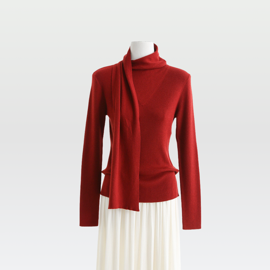 Asymmetric Scarf Collar Wool Blend Sweater