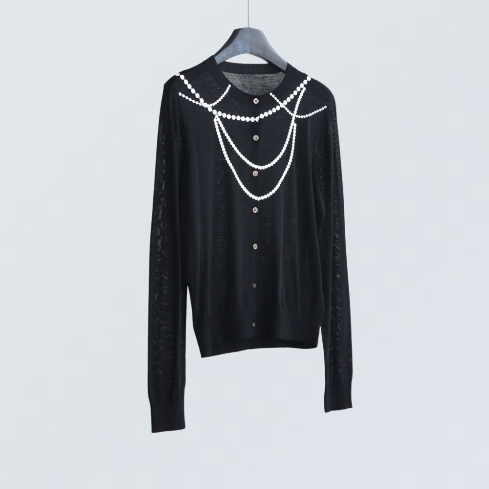 Pearl Chain Print Wool-Blend Cardigan| 4 Colors