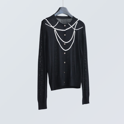 Pearl Chain Print Wool-Blend Cardigan| 4 Colors