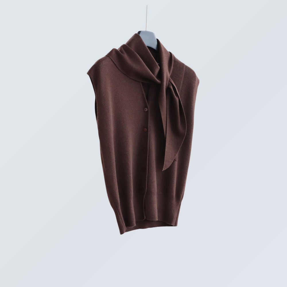 V-Neck Wool-Blend Sleeveless Cardigan Set with Scarf | 7 Colors