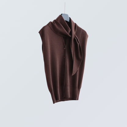 V-Neck Wool-Blend Sleeveless Cardigan Set with Scarf | 7 Colors