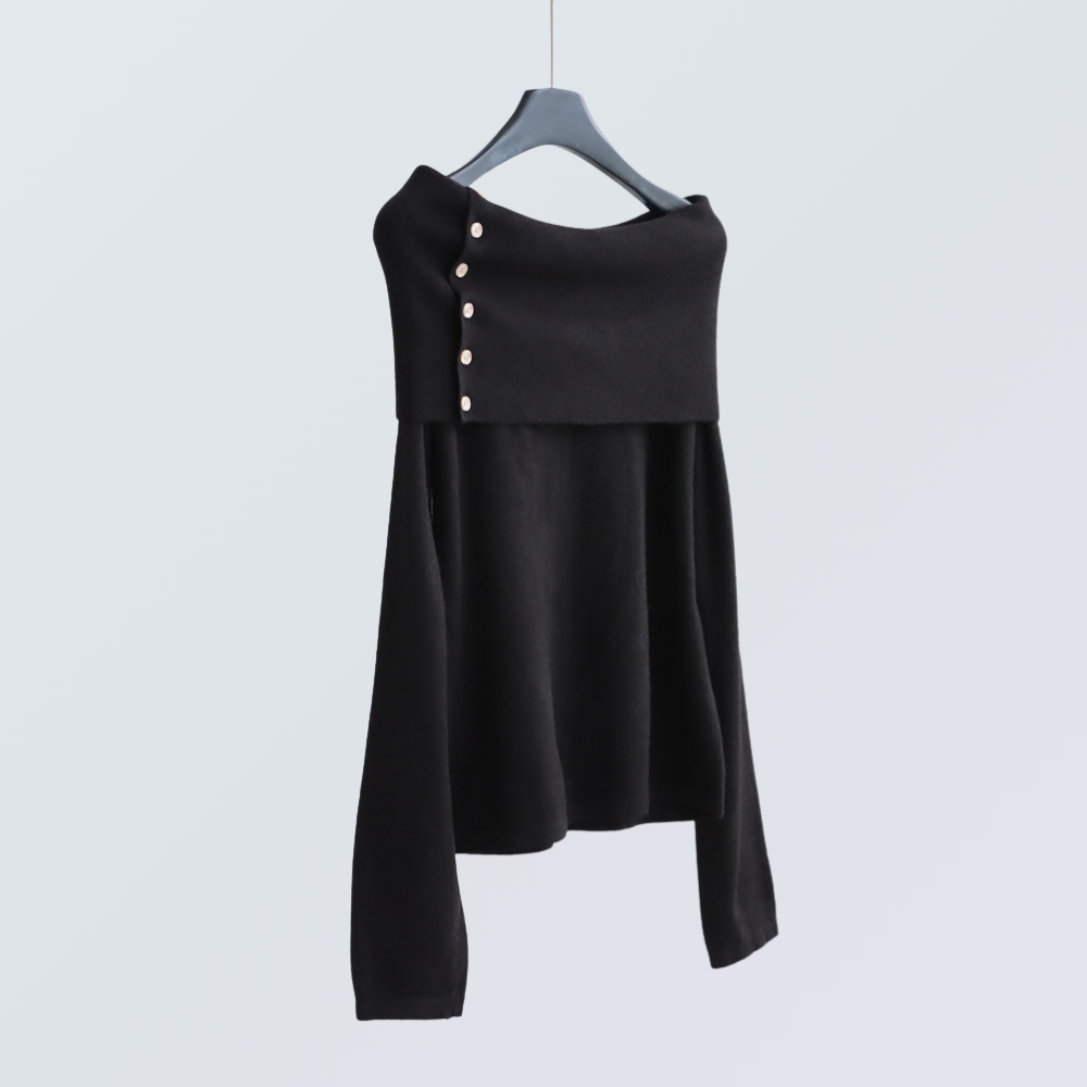 Wide Boat Neck Knit Top with Button Detail | 5 Colors