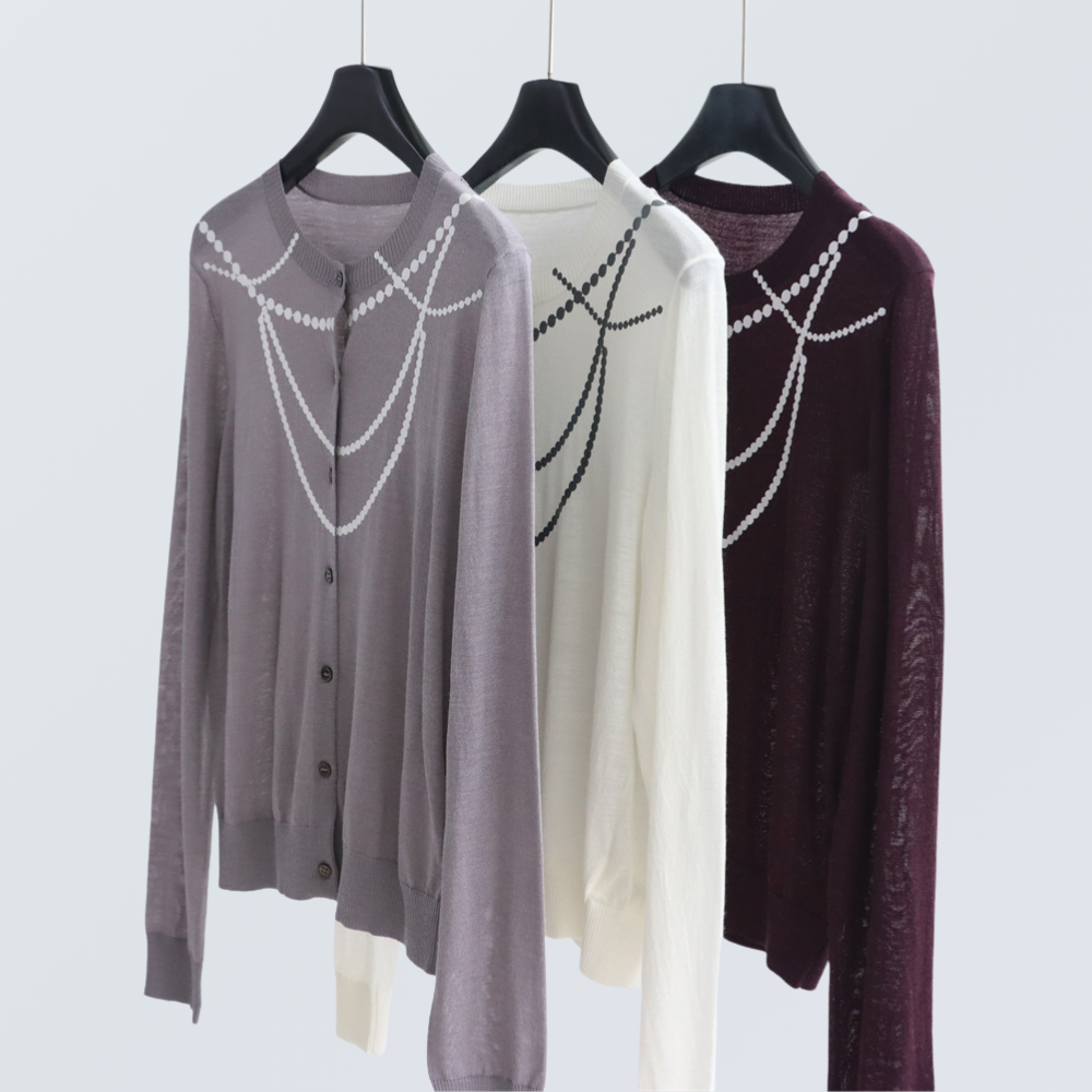 Pearl Chain Print Wool-Blend Cardigan| 4 Colors