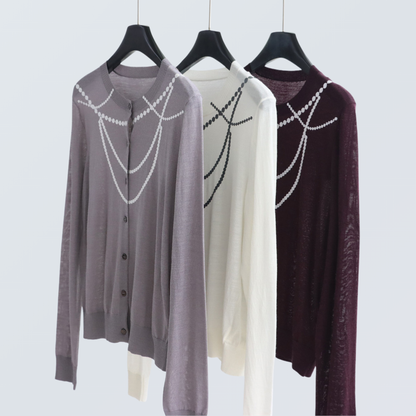 Pearl Chain Print Wool-Blend Cardigan| 4 Colors