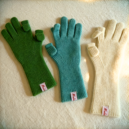 Wool-Blend Flip-Finger Knit Gloves