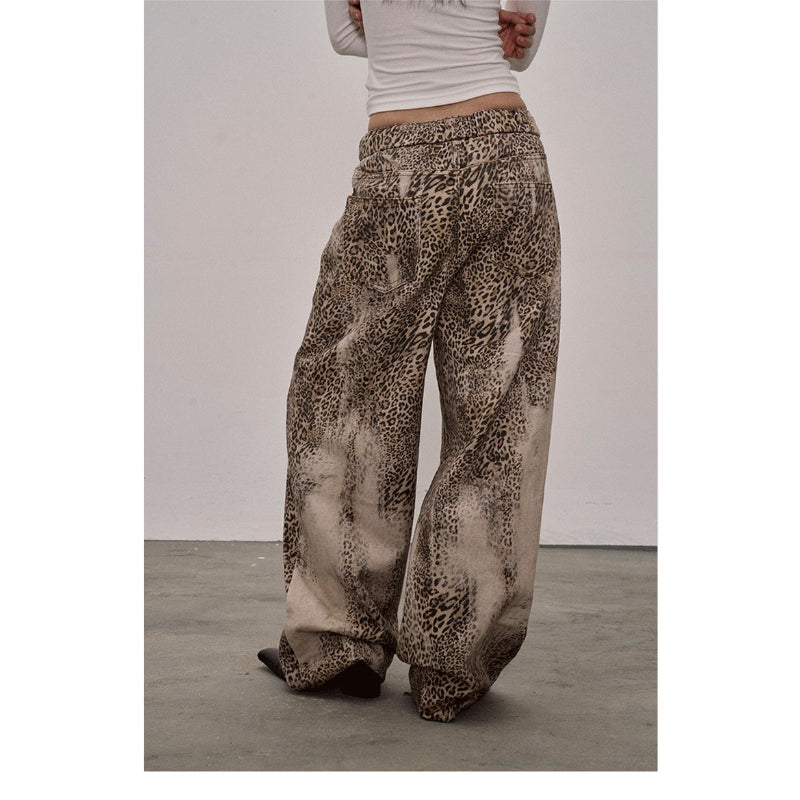 Pokiovo Leopard Print Wide Leg Trousers