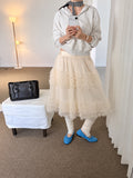 Ovina Ruffle Trim Mesh Skirt | Apricot
