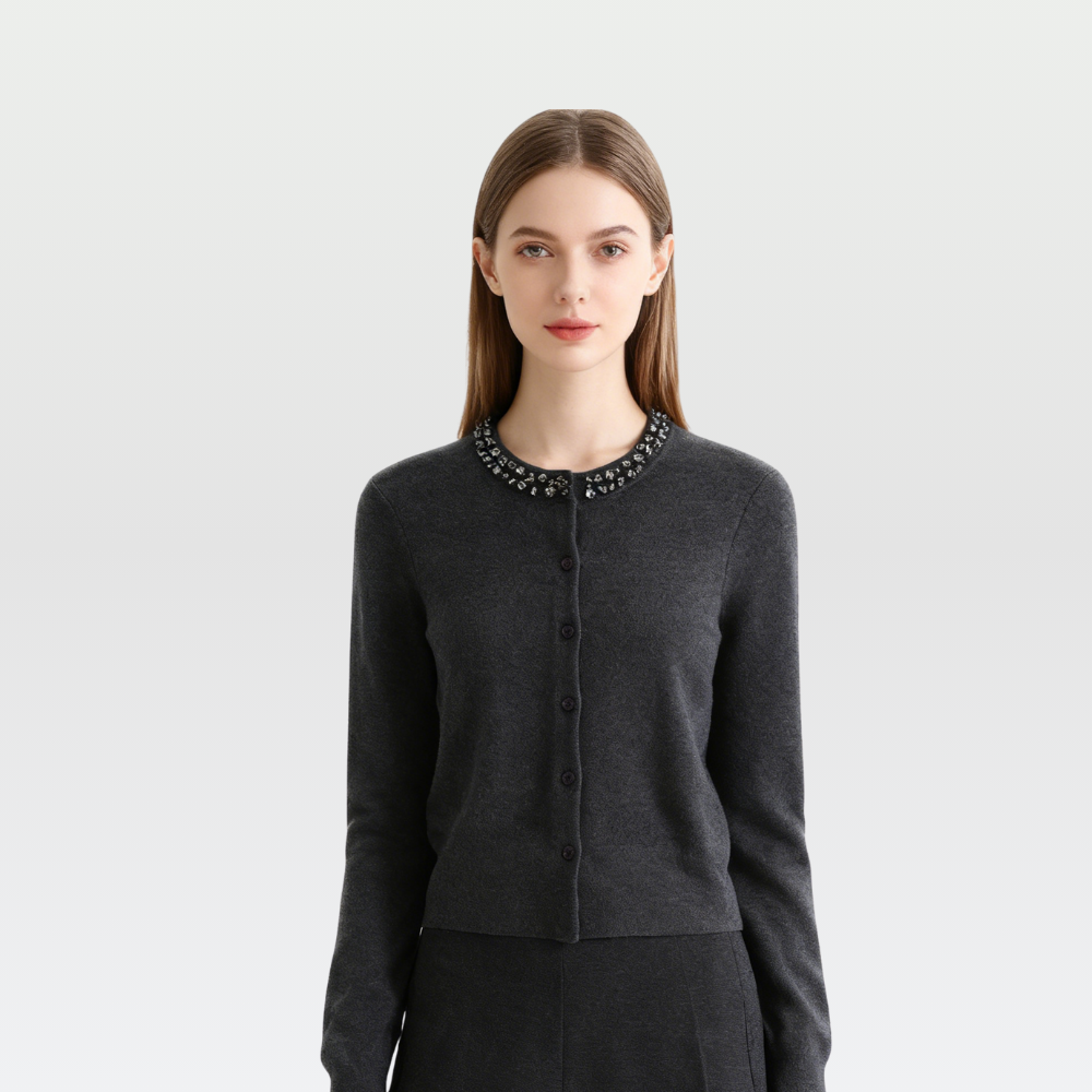 Embellished Wool Blend Cardigan