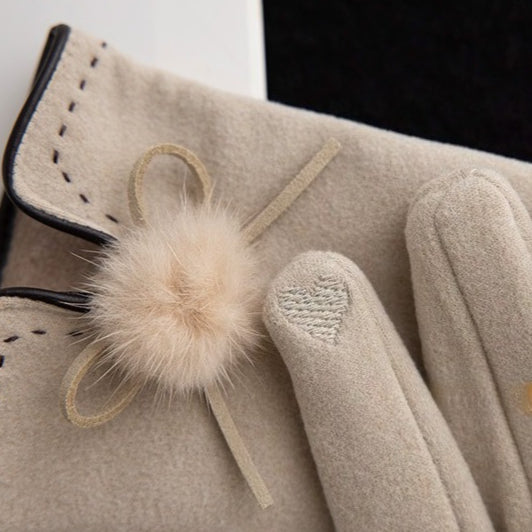Pom-Pom Suede Touchscreen Gloves
