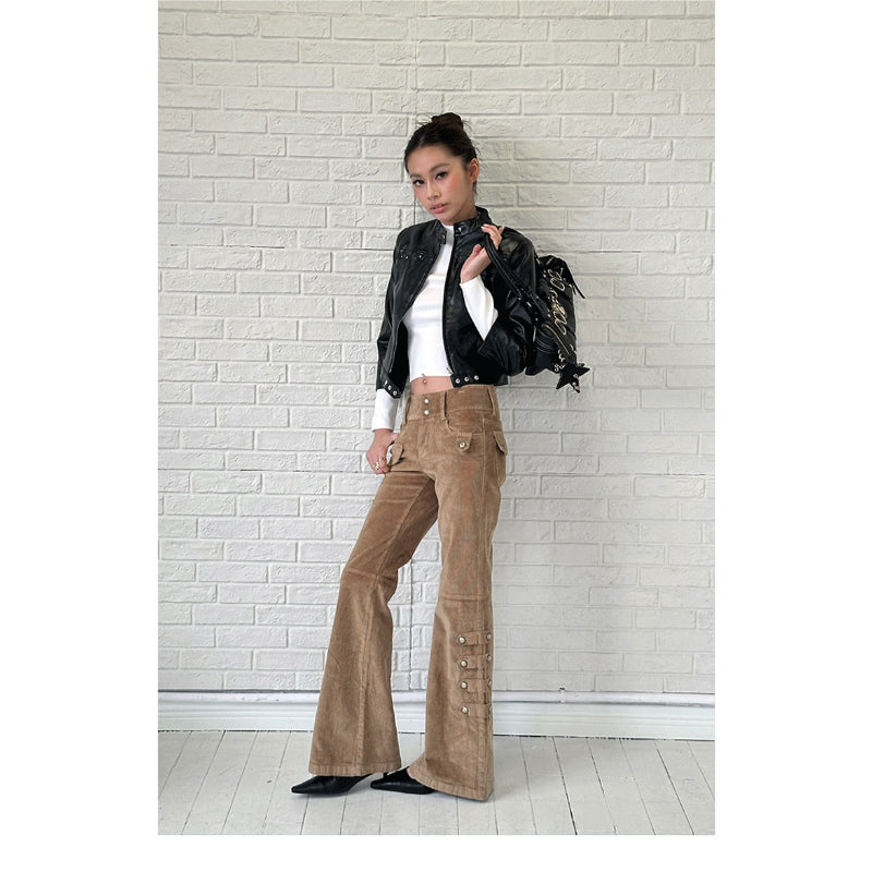 Pokiovo Low Rise Flared Corduroy Trousers