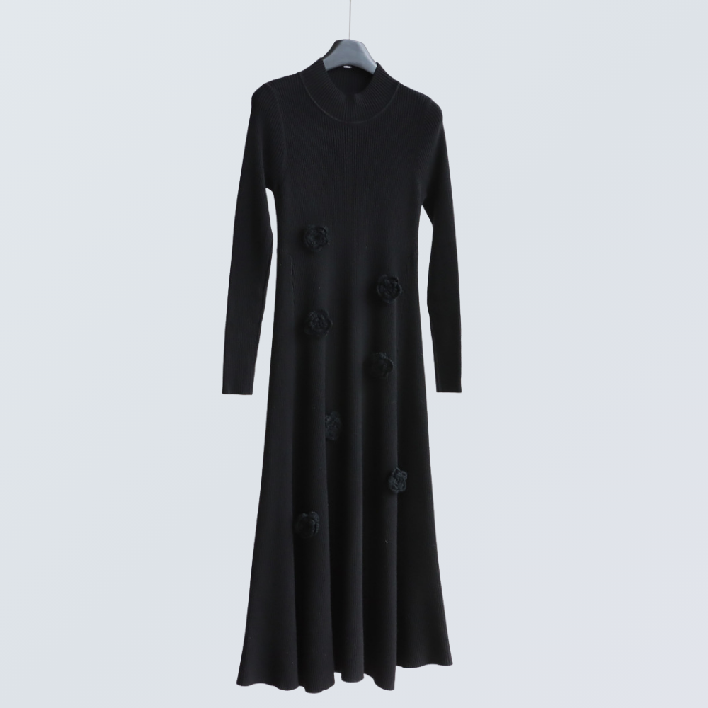 Floral Appliqué Ribbed Knit Maxi Dress | 2 Colors