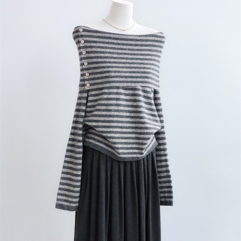 Wide Boat Neck Knit Top with Button Detail | 5 Colors