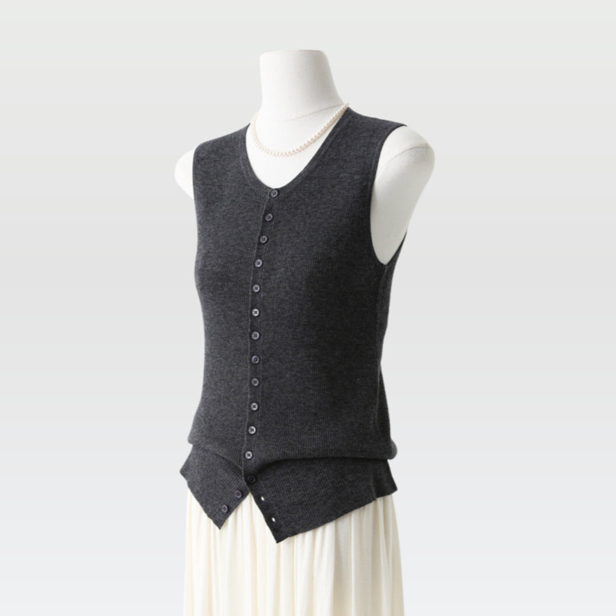 Wool-Blend Ribbed Buttoned Vest
