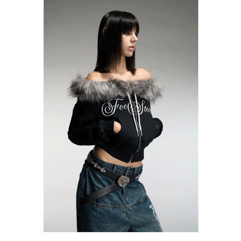 Pokiovo Off Shoulder Sweatshirt with Detachable Collar