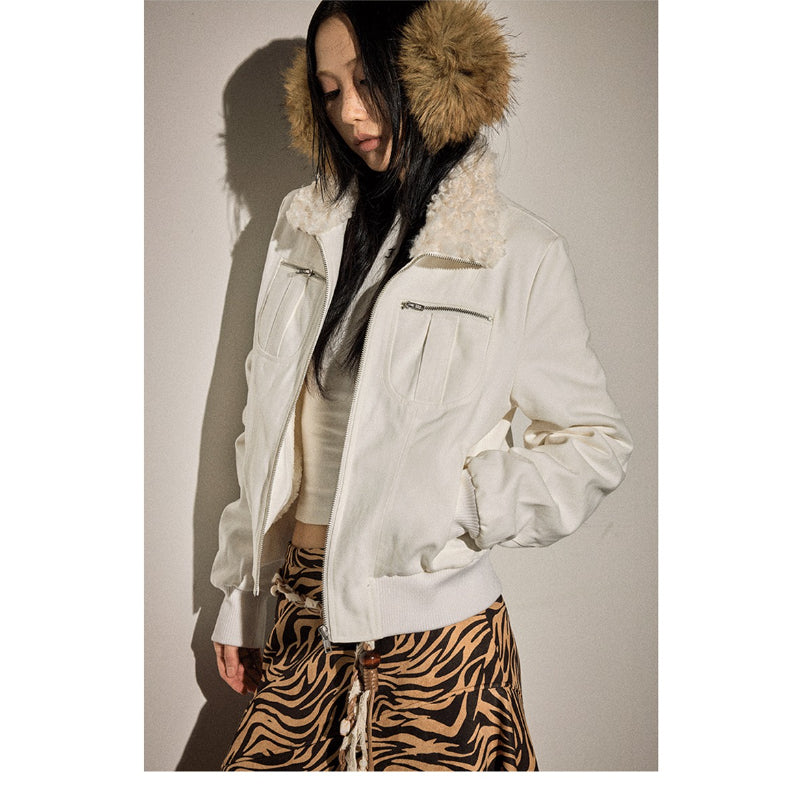Pokiovo Fleece Collar Cropped Padded Jacket