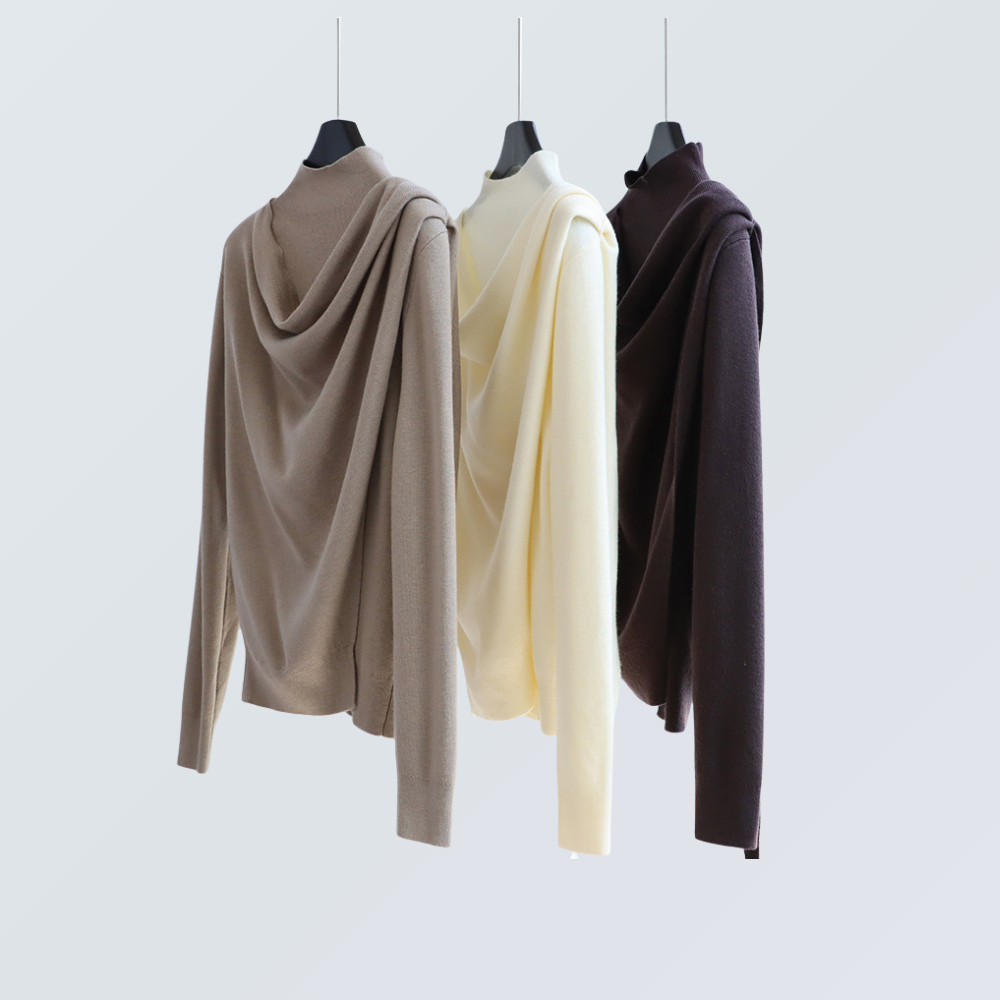 Draped Half-Turtleneck Wool-Blend Knit Top | 7 Colors