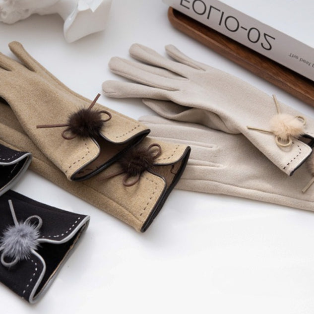 Pom-Pom Suede Touchscreen Gloves