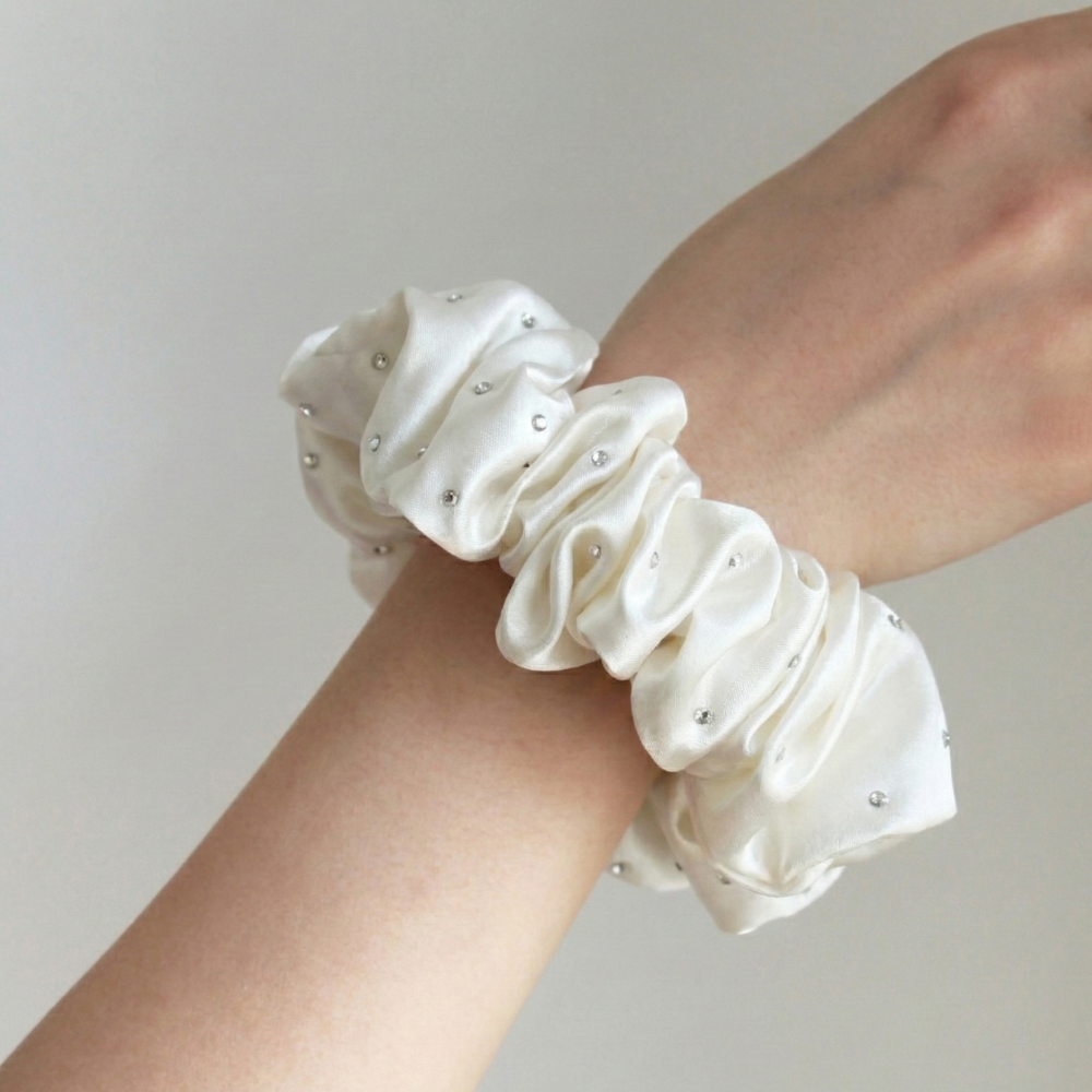 Silk Luxe Rhinestone Scrunchie | Medium