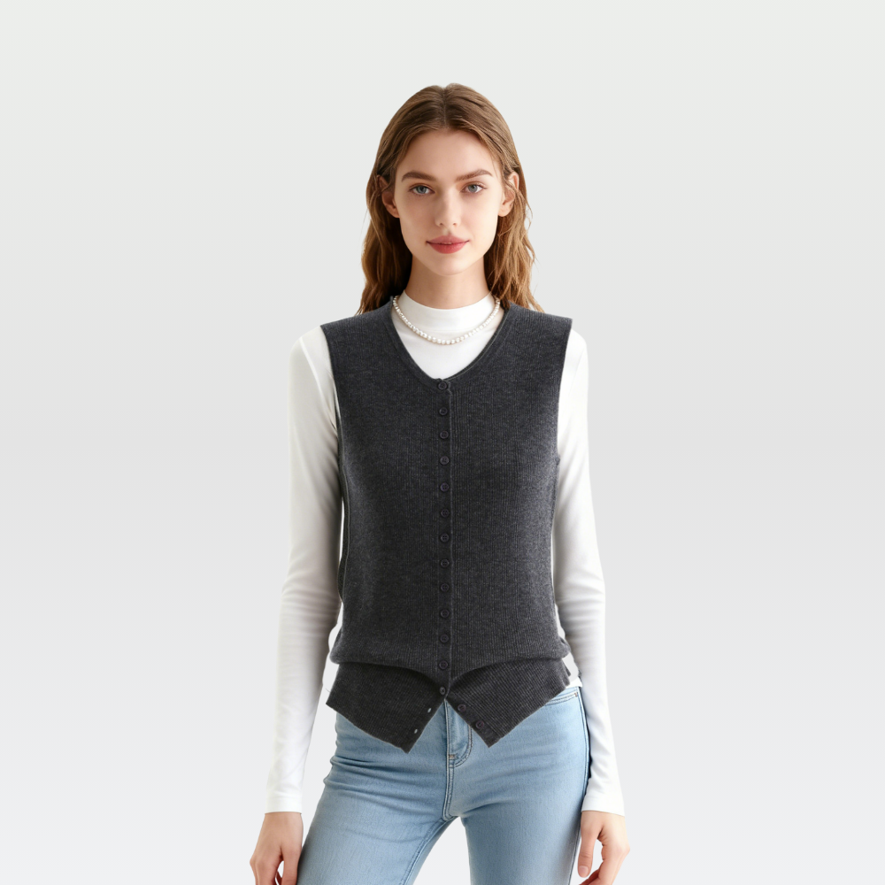 Wool-Blend Ribbed Buttoned Vest