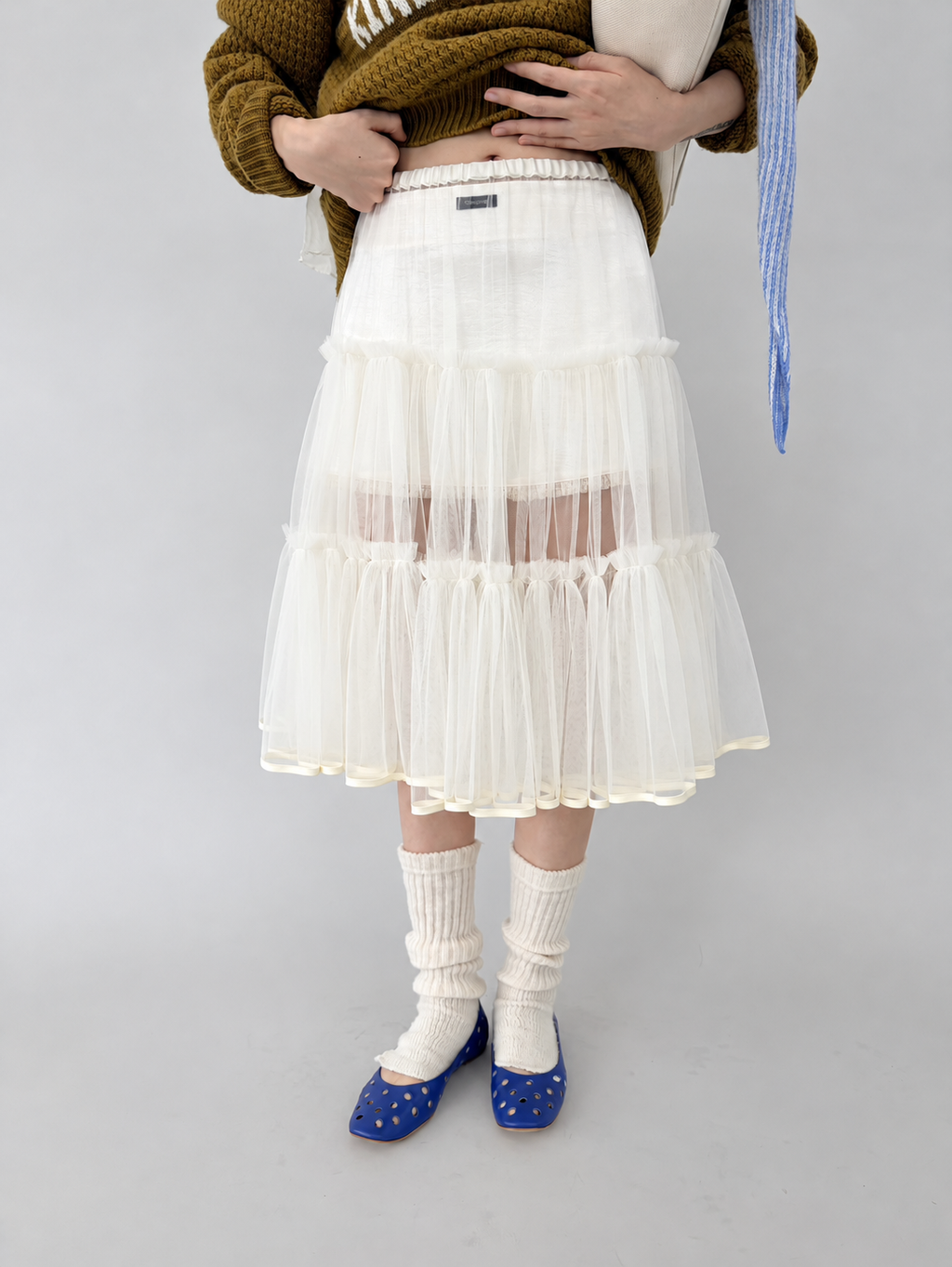 Ovina Tiered Mesh Layering Skirt | Apricot