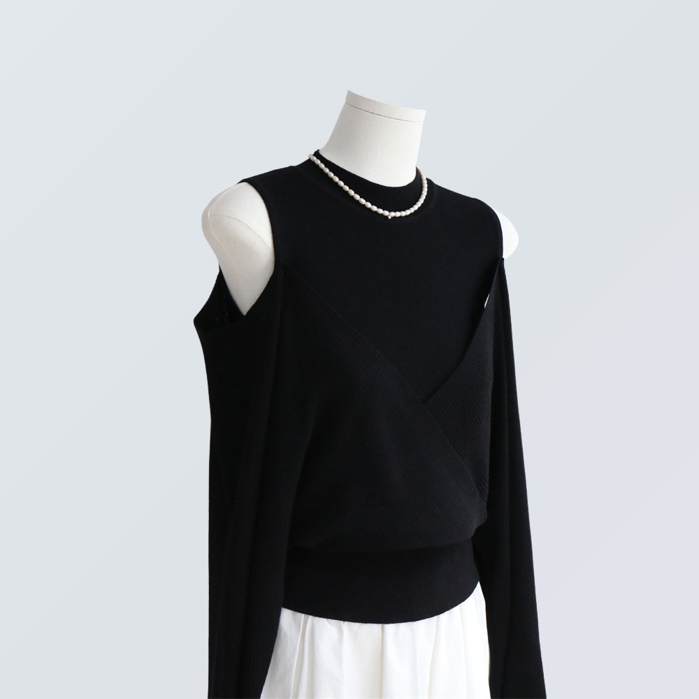 Layered Cold Shoulder Wool Knit Top | 6 Colors