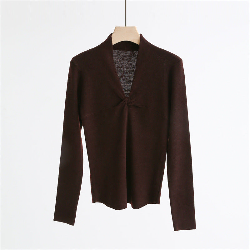 Twist-Front V-Neck Wool Blend Sweater