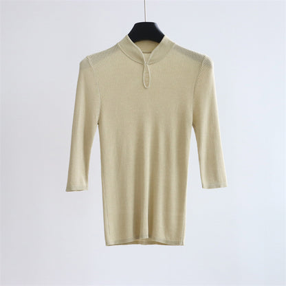 Silk-Blend Mandarin Collar Knit Top | 5 Colors